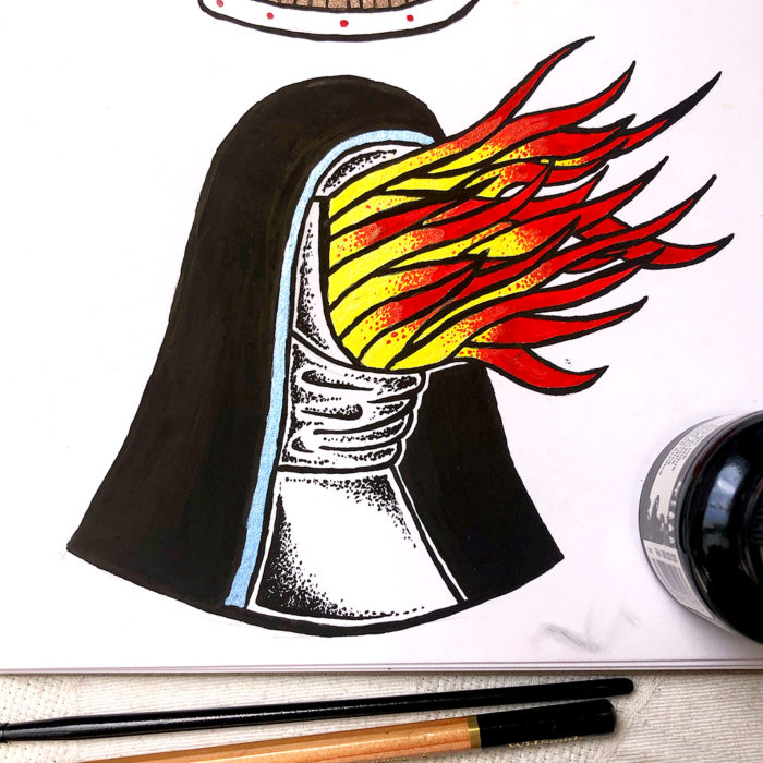 Gather Illustration Pete Reynolds Tattoo Study Full of Hell Trumpeting Ecstasy Nun