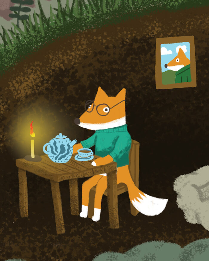 Fox and bear illustration detail for nursery by Pete Reynolds Gather